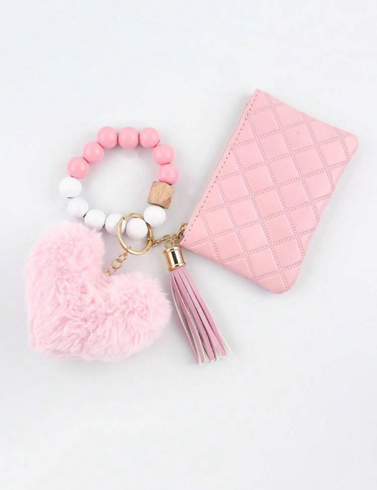 Pink wallet with wristlet